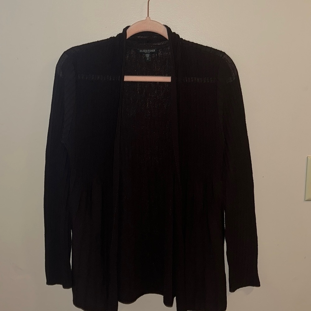 Eileen Fisher Ribbed Brown Cardigan | Petite Small